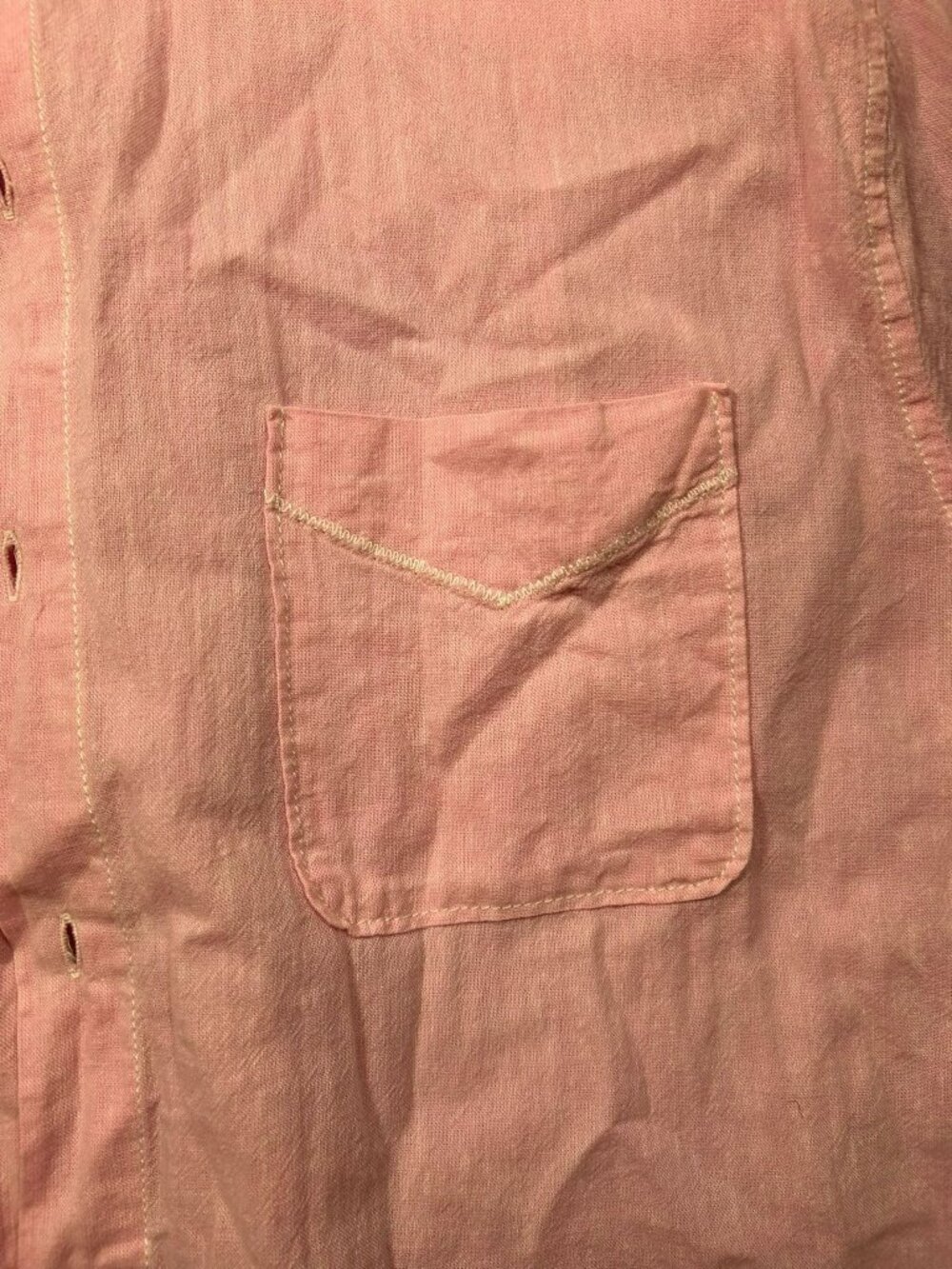 True Grit Mens Pink Button-Up Shirt Chest Pocket Contrast Trim Size XL Cotton/Li - Picture 3 of 7